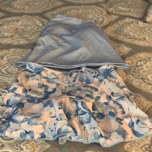 2 piece swim new!  Top is baby blue the skirt is blue and pink